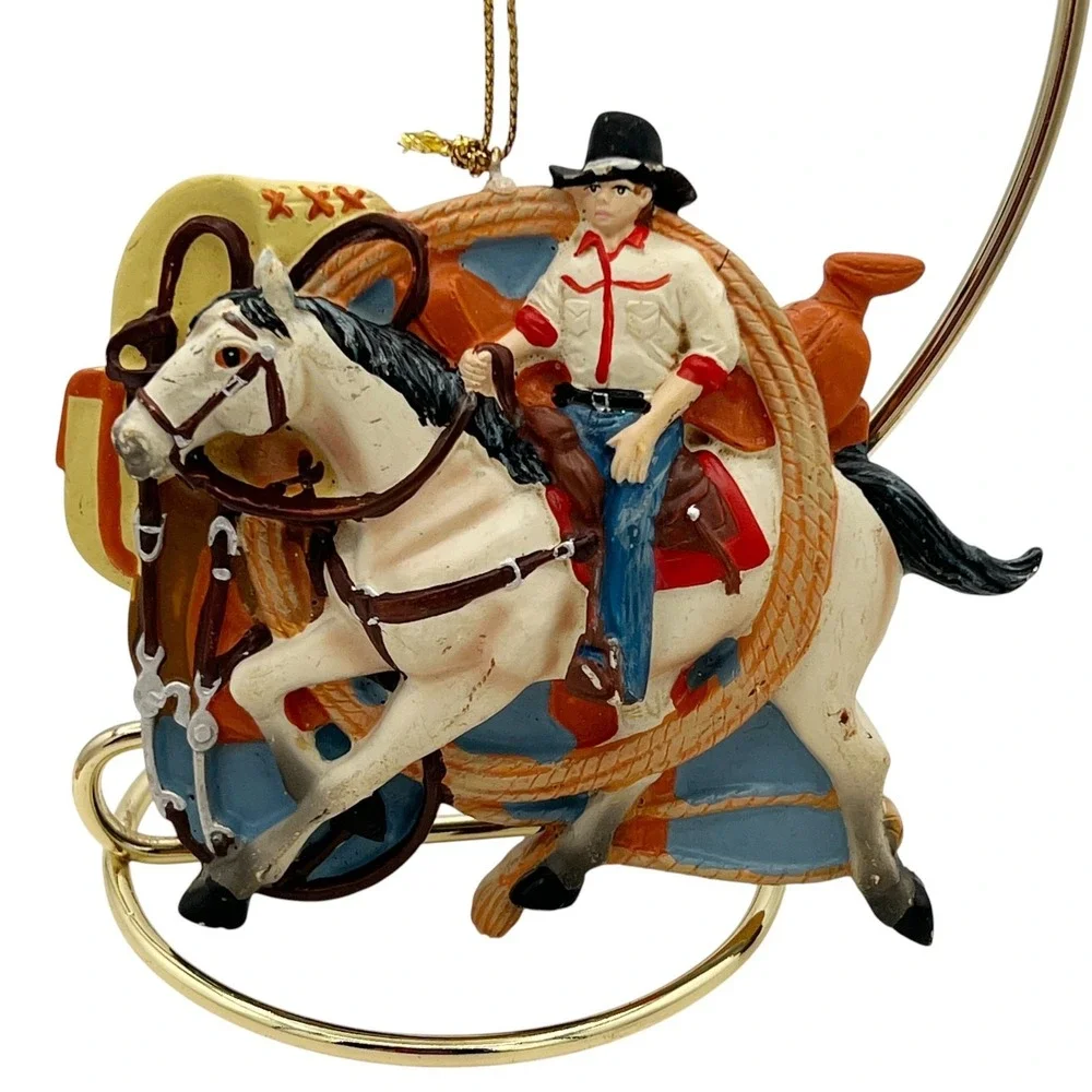 Kurt Adler Western Horse Ornaments Lot of 7 Cowboy Cowgirl Pony Resin 2000s Tags